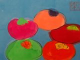 Persimmons Bring Good Luck by Walasse Ting contemporary artwork drawing painting works on paper
