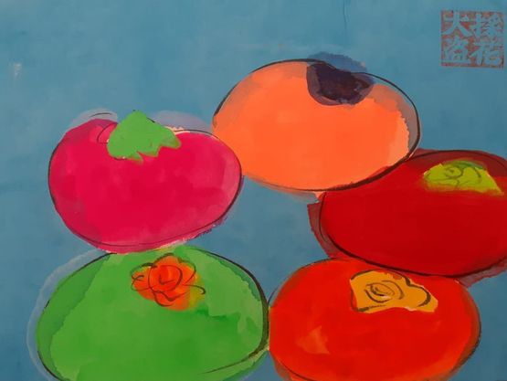 Persimmons Bring Good Luck by Walasse Ting contemporary artwork Painting