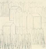 3 Hauser und Zaune by Horst Antes contemporary artwork works on paper drawing