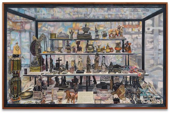 1 Vitrine with 70 Religious Figures and Artefacts at Pitt Rivers Museum by Gala Porras-Kim contemporary artwork Works on Paper