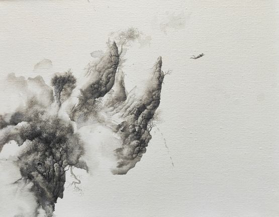 Leap into the void tribute to Yves Klein by Ruben Fuentes contemporary artwork Painting