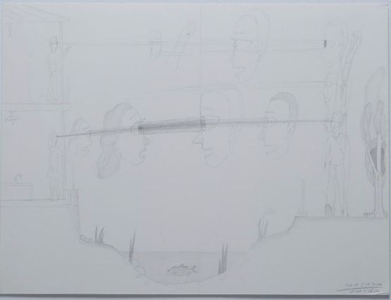 Unlimited Factor Movement of the Gaze When Greeting Two People Living in a Two-Story House across the River by Masaya Chiba contemporary artwork Works on Paper
