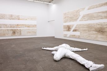 Contemporary art exhibition Mark Bradford Keep Walking at Hamburger Bahnhof Berlin Germany