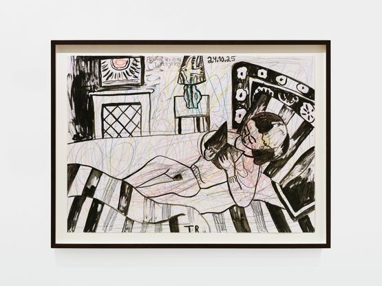 Emma Reading Dostojevskij in Bed by Tal R contemporary artwork Drawing