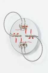 Rotating Reflective Running Red Blade-Handle Faucets  Striped Circles 9 by Haegue Yang contemporary artwork sculpture