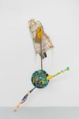 Dent cariee du Cretace. Dans la paume de nos mains meandre androgyne nacre delavee felure du sablier. Misericorde coffre tes murmures divinatoires sous les pieds de Andromede corne jaune et bleue by Julien Creuzet contemporary artwork mixed media sculpture