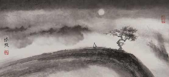 Observing Rising Clouds under the Moon by Kan Tai Keung contemporary artwork Painting