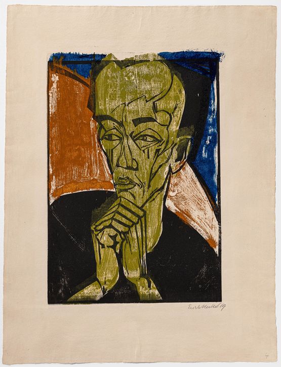 Mannerbildnis Mannliches Bildnis  Mannerkopf  Mann im Gebet Portrait of a Man Male Portrait  Head of a Man  Man in Prayer by Erich Heckel contemporary artwork Print