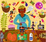 Cooking my famous Indulkana Soup by Kaylene Whiskey contemporary artwork painting