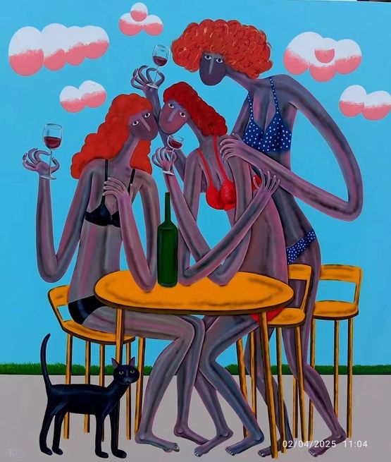 3 Ladies Who Talk About Macbeth by Kitti Narod contemporary artwork Painting
