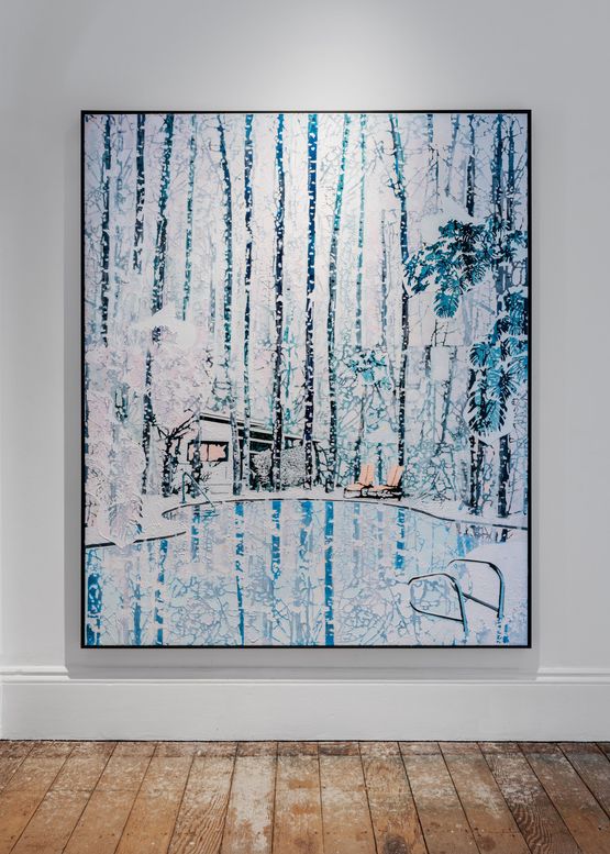 Forest with a View of a House and Pool by Paul Davies contemporary artwork Painting