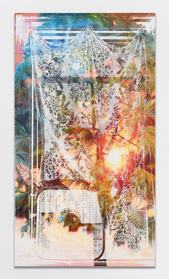 Box Fan with lace pine tree by Jessica Taylor Bellamy contemporary artwork Painting