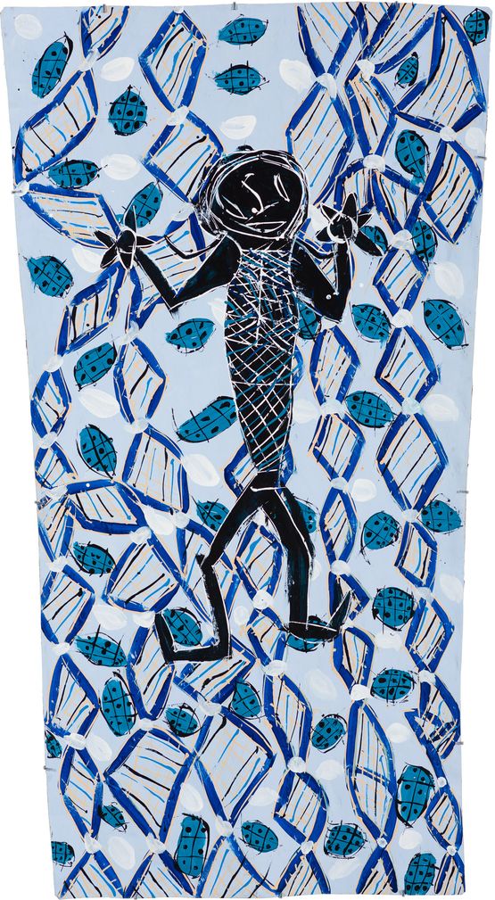 Self Portrait in Bush Sauna by Dhambit Mununggurr contemporary artwork Painting
