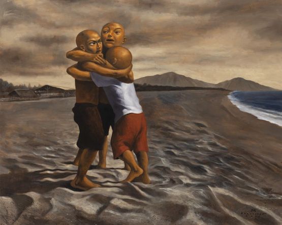 Wrestling by the Bay by Elmer Borlongan contemporary artwork Painting