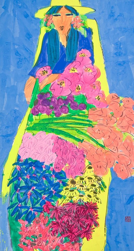 Floating Flower Market by Walasse Ting contemporary artwork Painting