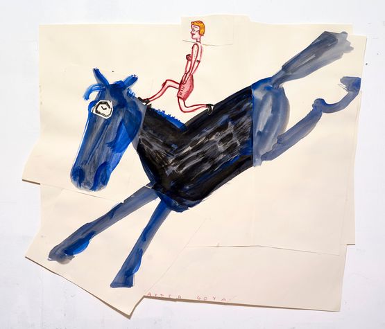 Blue Horse with Girl by Rose Wylie contemporary artwork Painting