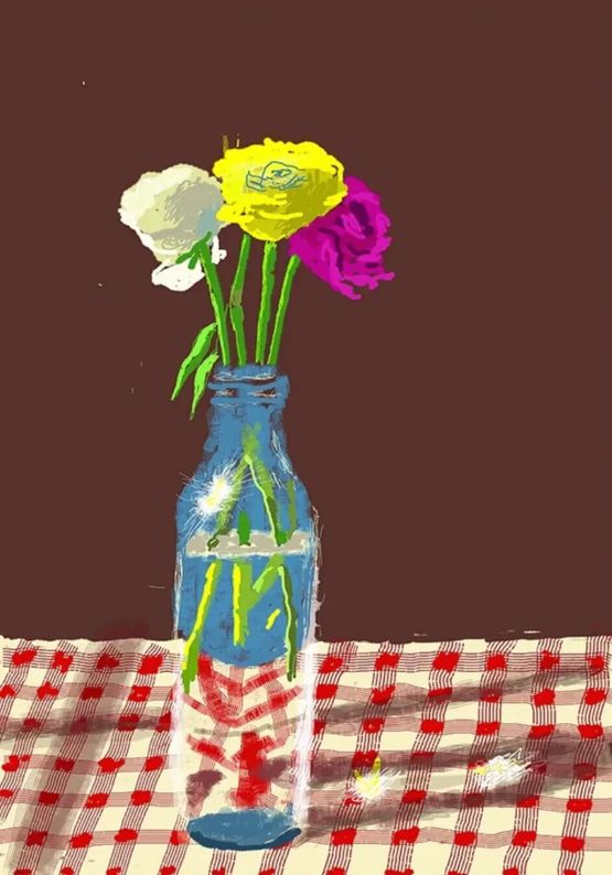 23rd March 2021 Flowers in a Milk Bottle by David Hockney contemporary artwork Works on Paper