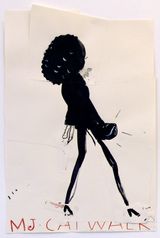 Cat-Walk Girl by Rose Wylie contemporary artwork drawing painting works on paper