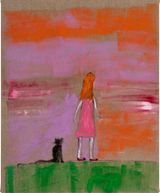 Girl with black cat by Jenny Watson contemporary artwork painting