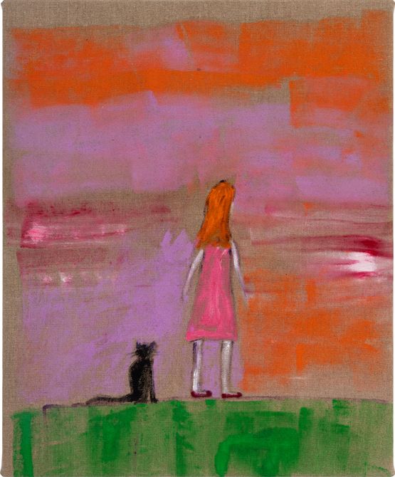 Girl with black cat by Jenny Watson contemporary artwork Painting