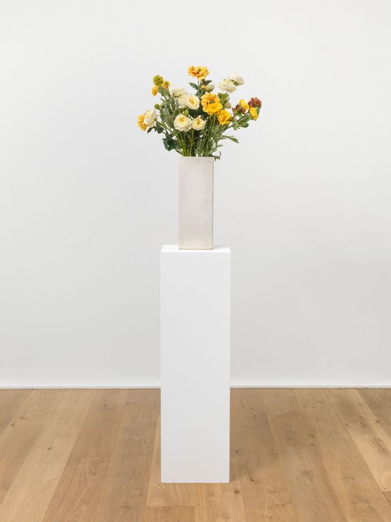 Still Life Yellow flowers in oblong vase by Mark Wallinger contemporary artwork Sculpture