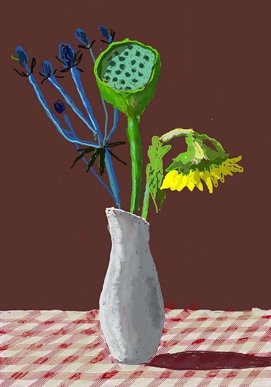 19th March 2021 Sunflower with Exotic Flower by David Hockney contemporary artwork Painting