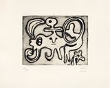 Femme et oiseau devant lune by Joan Miro contemporary artwork print