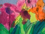 Flowers in Full Blooom by Walasse Ting contemporary artwork drawing painting works on paper