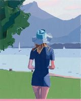 Woman in front of Lake and Mountains by Guy Yanai contemporary artwork painting