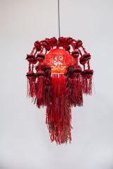 Mesmerizing Lantern  Four Guardians in Crimson Mesh by Haegue Yang contemporary artwork sculpture