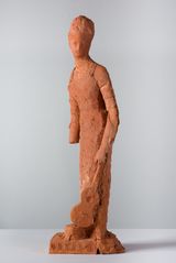 Woman with beehive and guitar by Linda Marrinon contemporary artwork sculpture