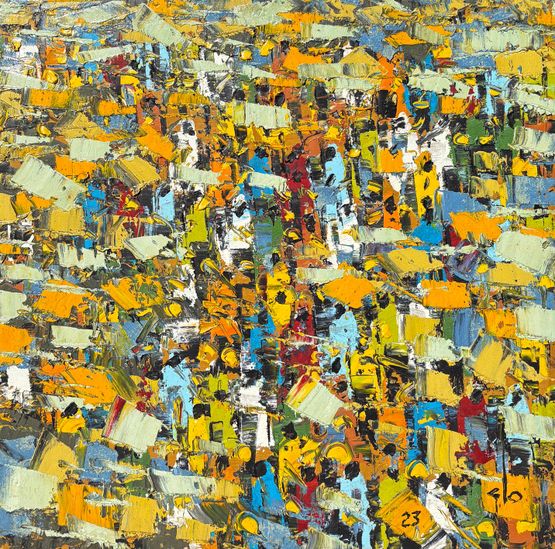 Market Scene HSE 20123 by Professor Ablade Glover contemporary artwork Painting