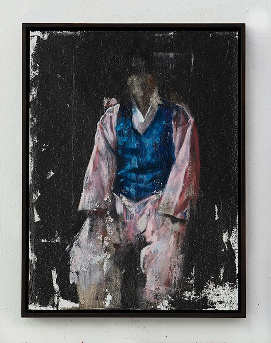 Man with the blue vest by Helena Parada Kim contemporary artwork Painting