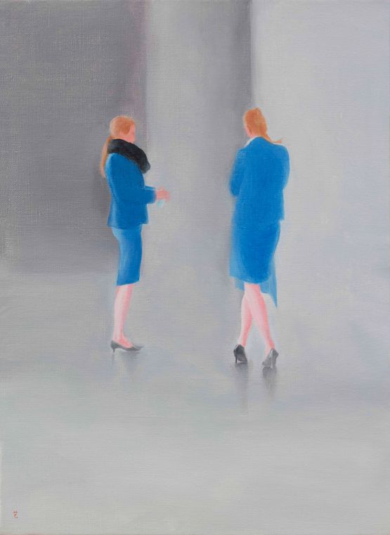 Dutch Air Hostesses Taking a Short Break at Vienna Airport by Wu Yi contemporary artwork Painting