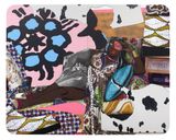 Qusuquzah Lounging with Pink  Black Flower by Mickalene Thomas contemporary artwork painting