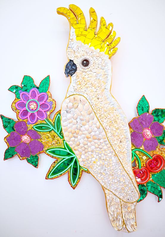 Sulphur-crested Cockatoo with Flowers by Paul Yore contemporary artwork Sculpture