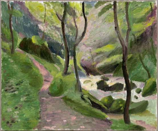 The path in the woods along the creek by You Yong contemporary artwork Painting