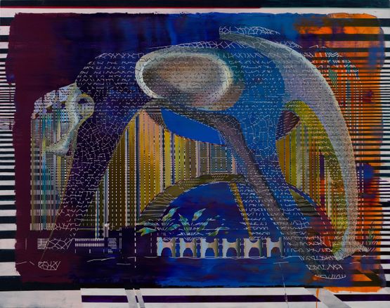 Ceramic Horse and the BIDC building Lome by Cui Jie contemporary artwork Painting