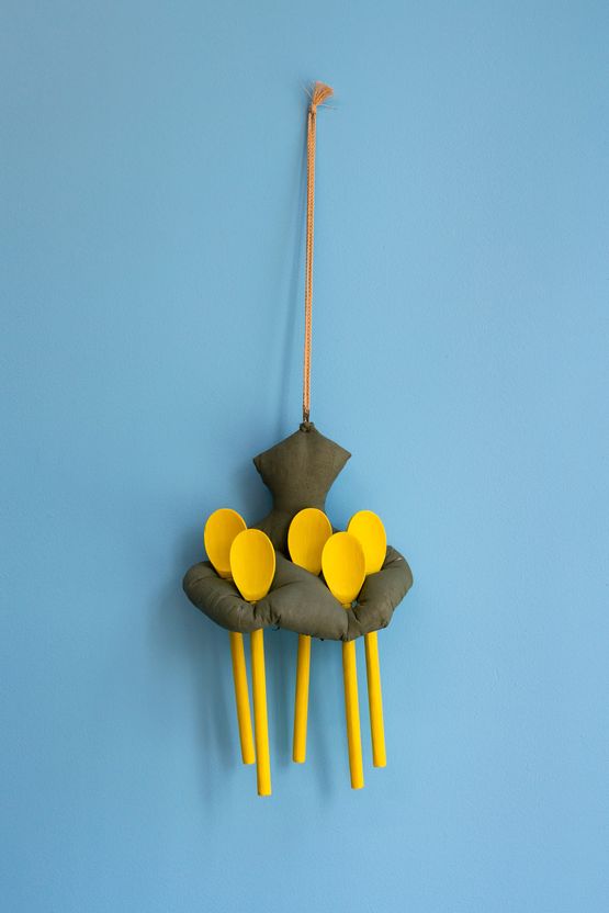 Some Spoons in a Comfortable Hanging Device by Lisa Walker contemporary artwork Sculpture