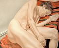 FEMALE MODEL RECLINING ON INDIAN RUG by Philip Pearlstein contemporary artwork Painting