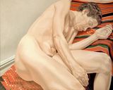FEMALE MODEL RECLINING ON INDIAN RUG by Philip Pearlstein contemporary artwork painting