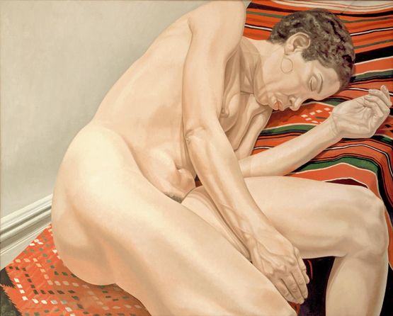 FEMALE MODEL RECLINING ON INDIAN RUG by Philip Pearlstein contemporary artwork Painting