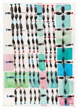 Circle Square Triangle Turtle Fish by Amina Ahmed contemporary artwork painting works on paper