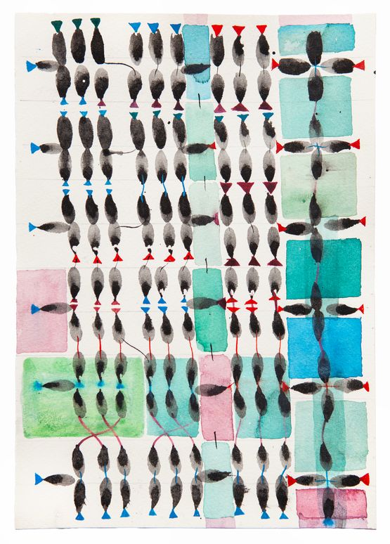 Circle Square Triangle Turtle Fish by Amina Ahmed contemporary artwork Painting