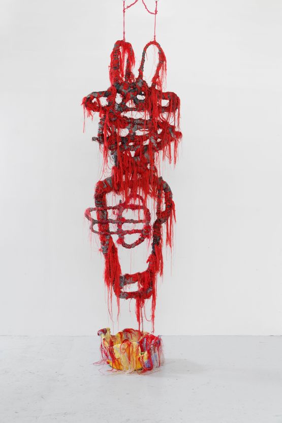 Nos diables rouges nos derives commotions as long as we can we will look at the sky I and I. Matinale lumiere zenithale poussiere orbital desert anthropomorphique rouge by Julien Creuzet contemporary artwork Sculpture