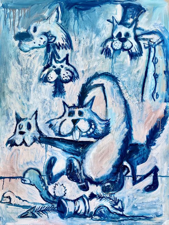 The Cats Are Out Tonite by Manuel Ocampo contemporary artwork Painting
