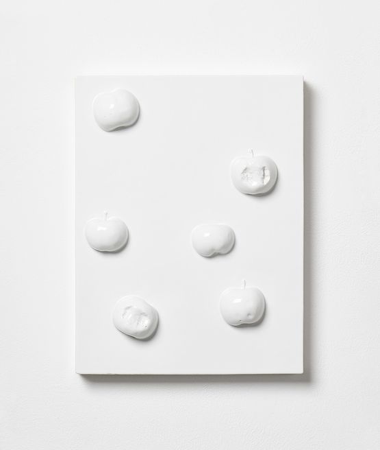 Sprinkle pearls on the purple silk curtain by Mai-Thu Perret contemporary artwork
