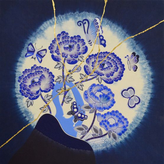 Peony Butterfly - Japan Blue - 1 by Kohei Kyomori contemporary artwork Print