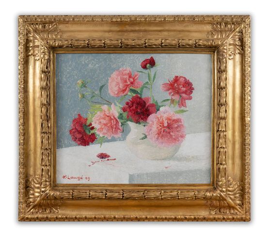 Nature morte aux fleurs rouges by Achille Lauge contemporary artwork Painting