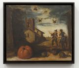 Untitled Paesaggio con figure uane lumache insetti e zucca by Luigi Zuccheri contemporary artwork painting